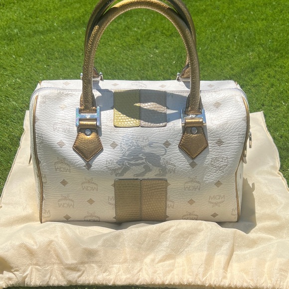 MCM White and Gold Satchel Bag - Picture 1 of 15